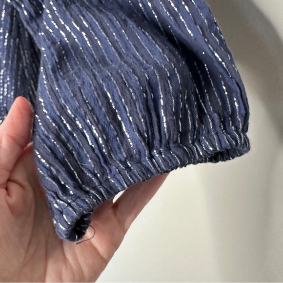 Apiece Apart Size XS Navy Laguna Mini Dress in Silver Lurex Pinstripes Preppy - Picture 11 of 15